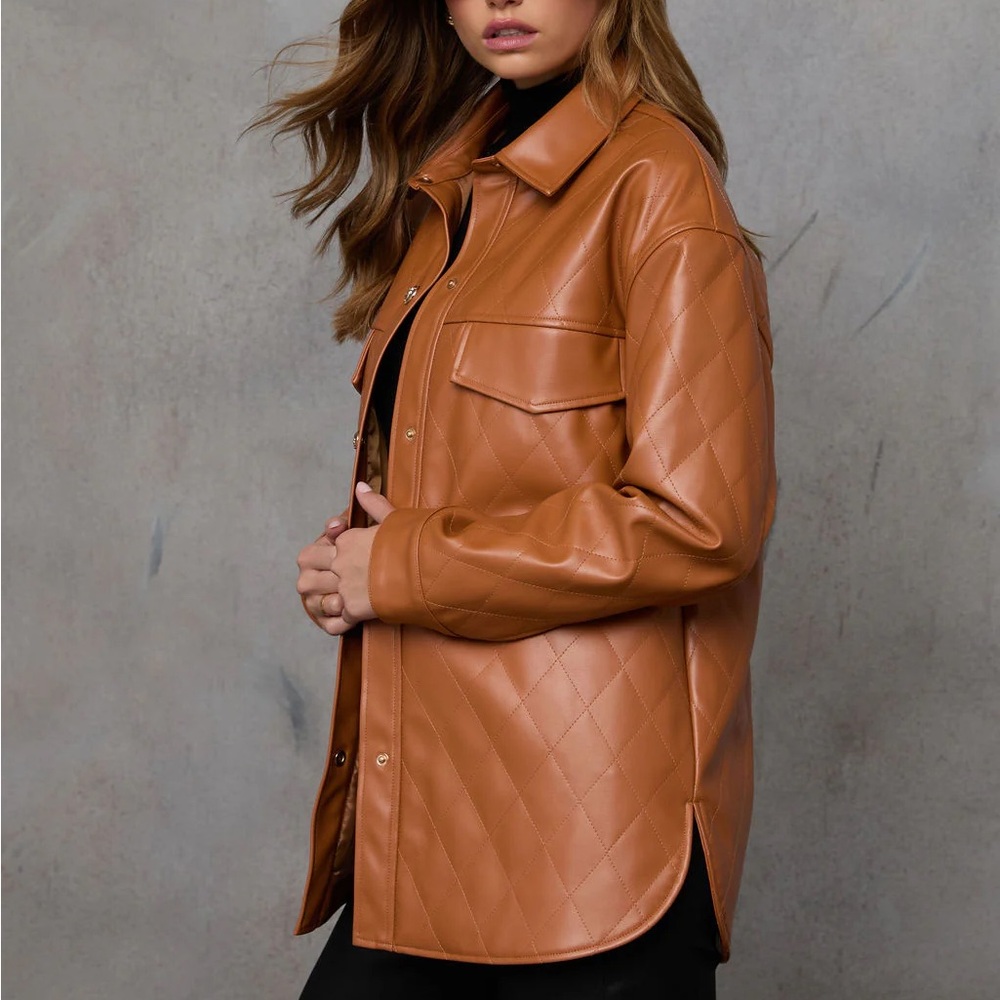 Vici Camel faux Leather Jacket - Picture 4 of 6